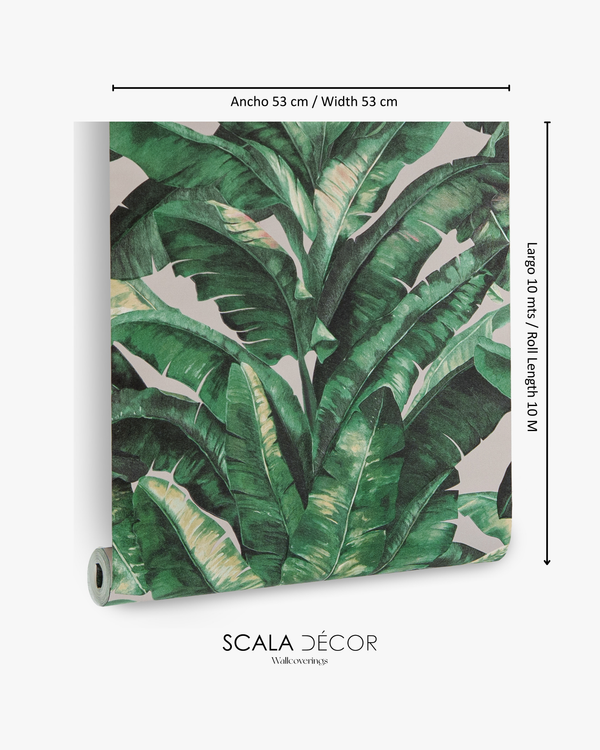 Papel de Colgadura Tropical | Green Banana Leaves Wallpaper