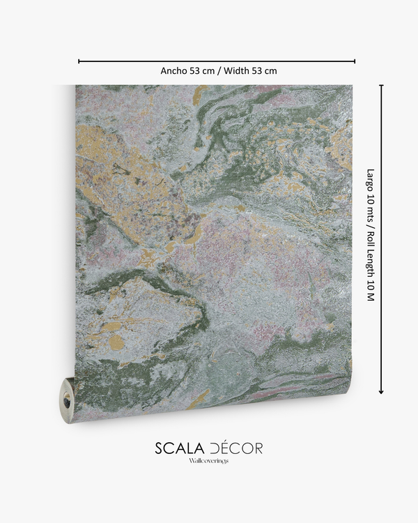 Papel de Colgadura Abstracto | Moss Green Marble Wallpaper
