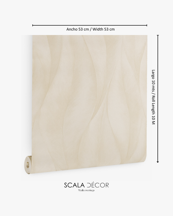 Papel de Colgadura Abstracto | Ivory Large Leaf Waves Wallpaper