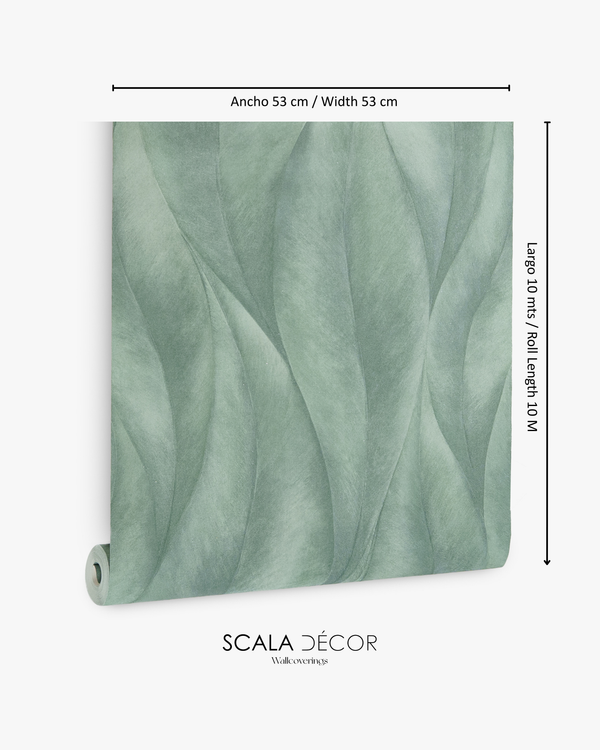 Papel de Colgadura Abstracto | Sage Green Large Leaf Wallpaper