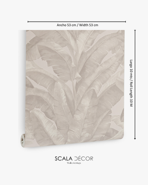 Papel de Colgadura Tropical | Taupe Banana Leaves Wallpaper