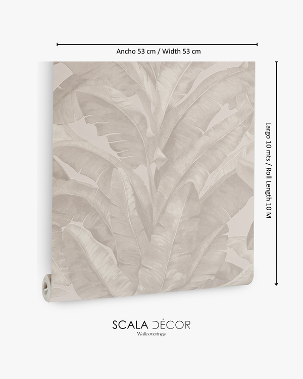 Papel de Colgadura Tropical | Taupe Banana Leaves Wallpaper