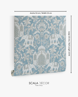 Papel de Colgadura Clásico | Blue Indian Elephants Wallpaper