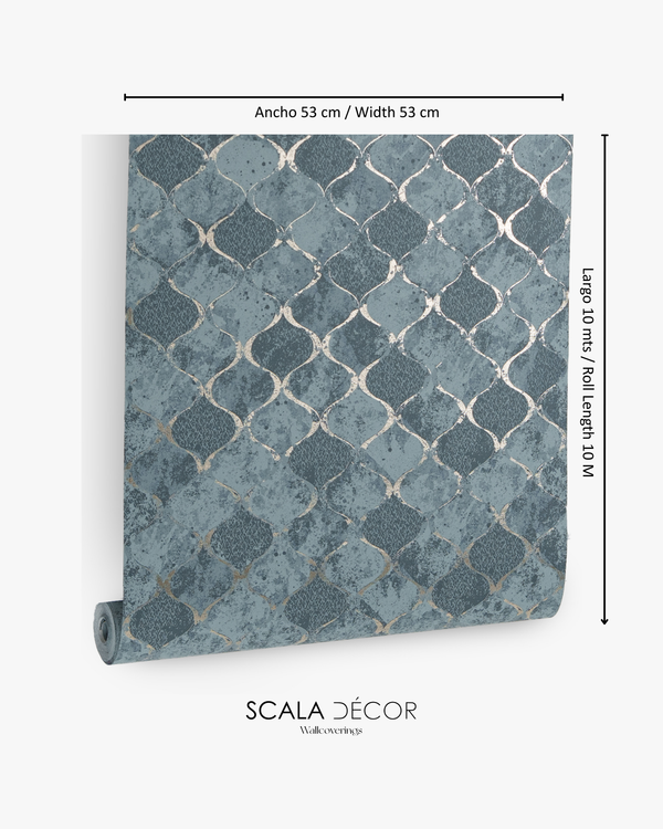 Papel de Colgadura Geométrico | Steel Blue Moroccan Wallpaper