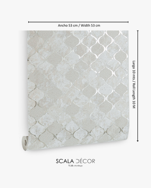 Papel de Colgadura Geométrico | Grey Silver Moroccan Wallpaper