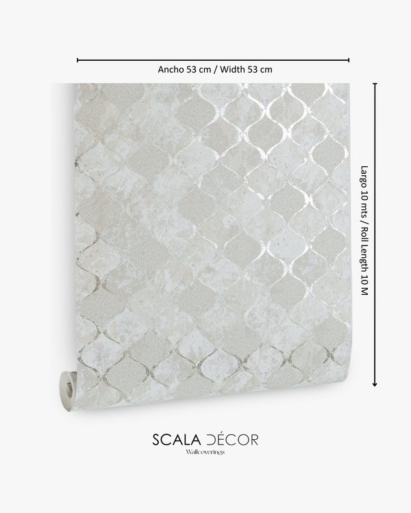 Papel de Colgadura Geométrico | Grey Silver Moroccan Wallpaper