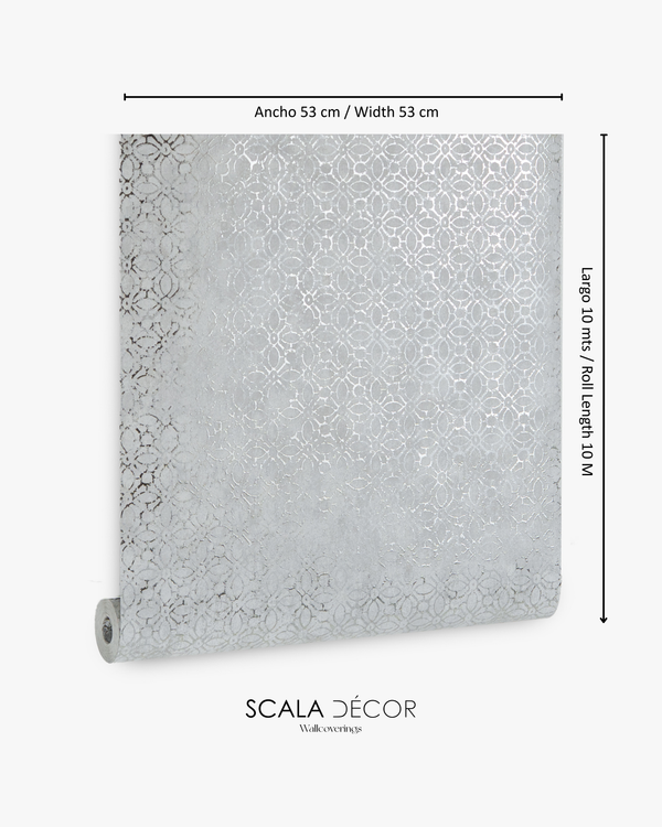 Papel de Colgadura Clásico | Silver Arabesque Foil Wallpaper