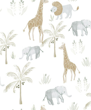 Papel de Colgadura Infantil Safari | Watercolor Safari Friends Wallpaper