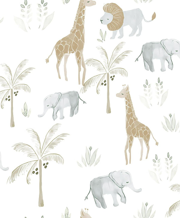 Papel de Colgadura Infantil Safari | Watercolor Safari Friends Wallpaper