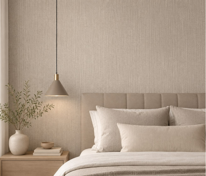 Papel de Colgadura Tipo Lino | Soft Greige Linen Wallpaper