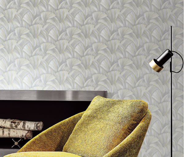 Papel de Colgadura Abstracto | Silver Champagne Brushstrokes Wallpaper