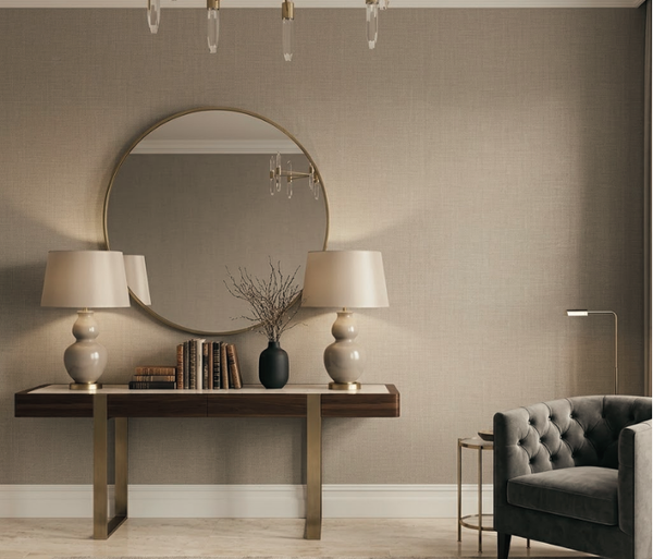 Papel de Colgadura Tipo Lino | Natural Greige Linen Wallpaper