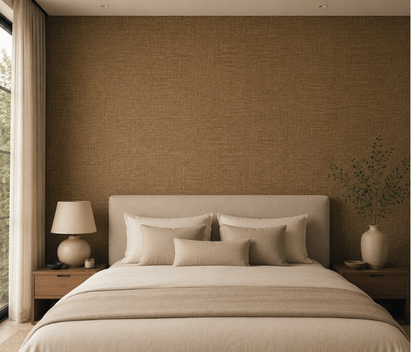 Papel de Colgadura Tipo Lino | Toasted Ochre Linen Wallpaper