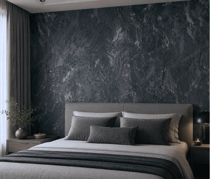 Papel de Colgadura Efecto Piedra | Black Gold Mineral Wallpaper