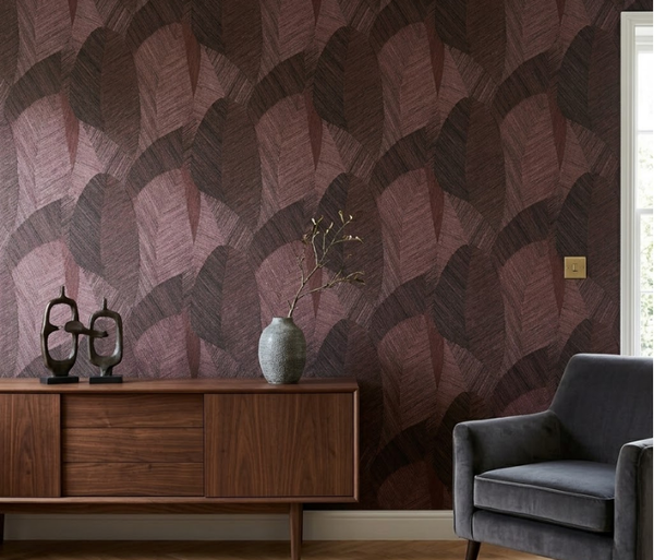 Papel de Colgadura Geométrico Tipo Espiga | Burgundy Copper Herringbone Wallpaper