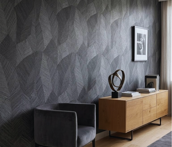 Papel de Colgadura Geométrico Tipo Espiga | Graphite Silver Herringbone Wallpaper