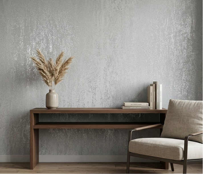 Papel de Colgadura Efecto Estuco | Silver Plaster Wallpaper