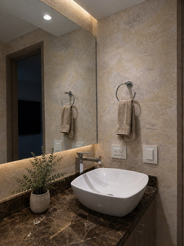 Papel de Colgadura Abstracto | Sand Beige Marble Wallpaper