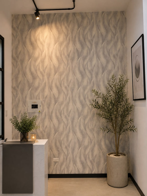Papel de Colgadura Abstracto | Cool Grey Large Leaf Wallpaper