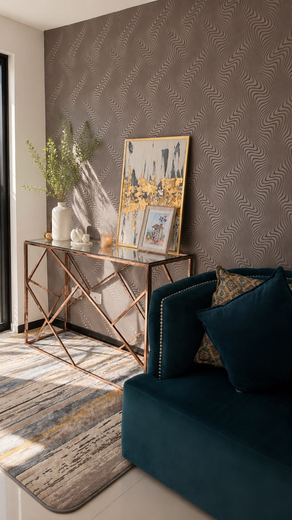 Papel de Colgadura Abstracto | Green Bronze Ripple Wallpaper