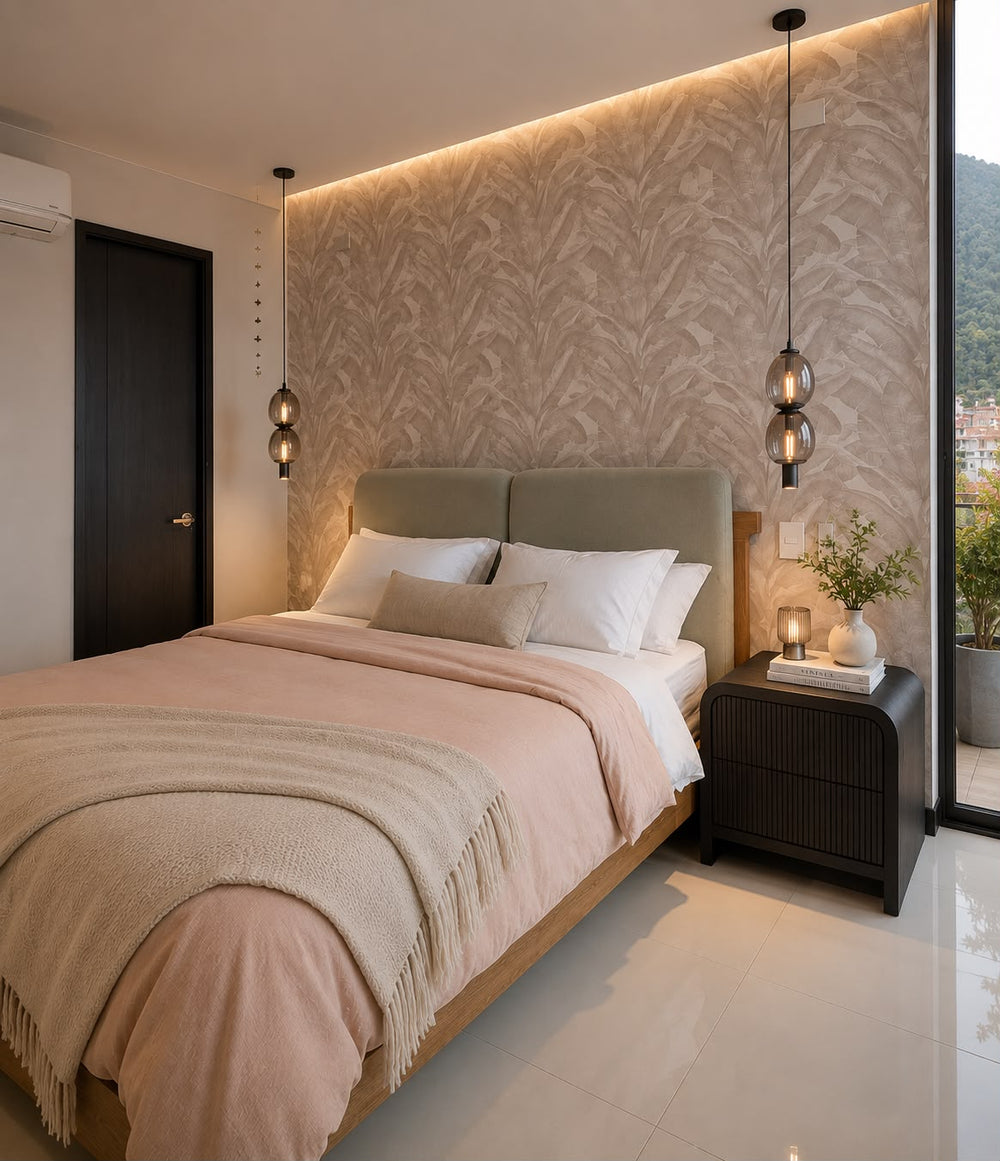 Papel de Colgadura Tropical | Taupe Banana Leaves Wallpaper