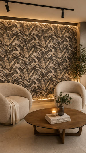 Papel de Colgadura Tropical | Sepia Banana Leaves Wallpaper