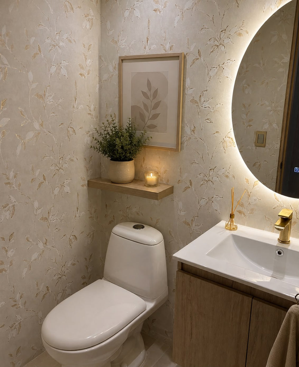 Papel de Colgadura Floral | Gold Foil Leaf Wallpaper