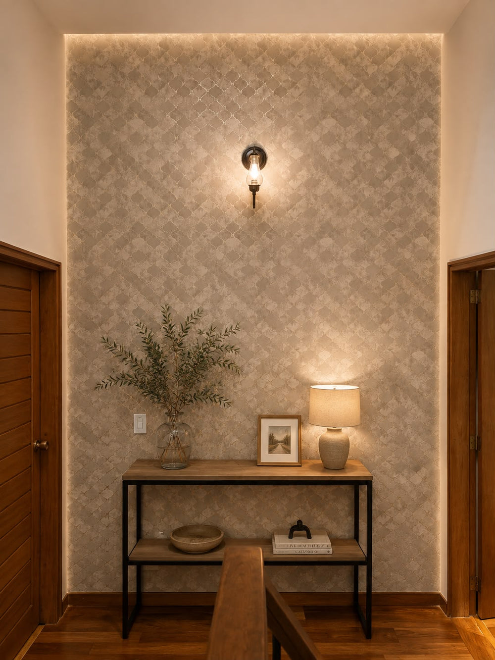 Papel de Colgadura Geométrico | Grey Silver Moroccan Wallpaper
