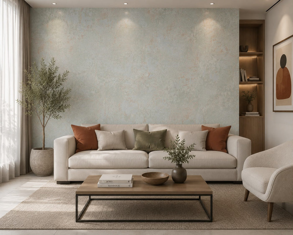 Papel de Colgadura Texturas | Sky Blue Mint Microcement Wallpaper