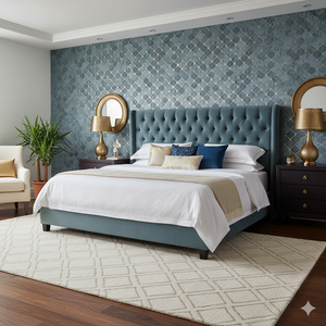 Papel de Colgadura Geométrico | Steel Blue Moroccan Wallpaper