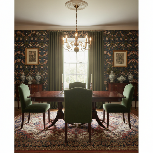 Papel de Colgadura Botánico | Navy Arts & Crafts Birds Wallpaper