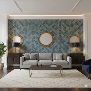 Papel de Colgadura Geométrico | Steel Blue Moroccan Wallpaper