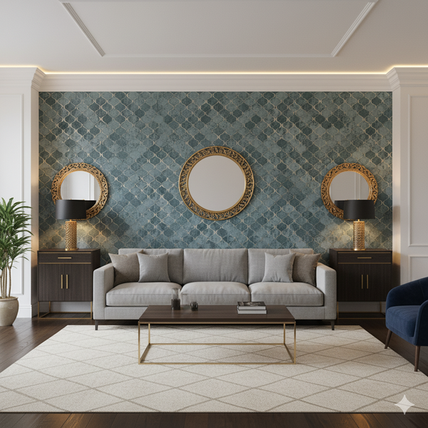 Papel de Colgadura Geométrico | Steel Blue Moroccan Wallpaper