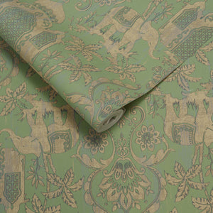 Papel de Colgadura Clásico | Pistachio Indian Elephants Wallpaper