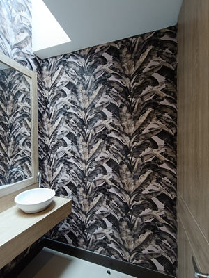 Papel de Colgadura Tropical | Sepia Banana Leaves Wallpaper