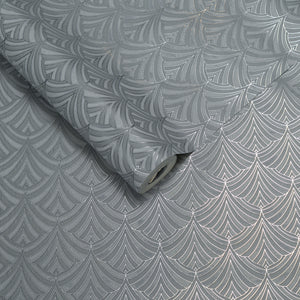 Papel de Colgadura Art Deco | Mid Grey Fan Wallpaper