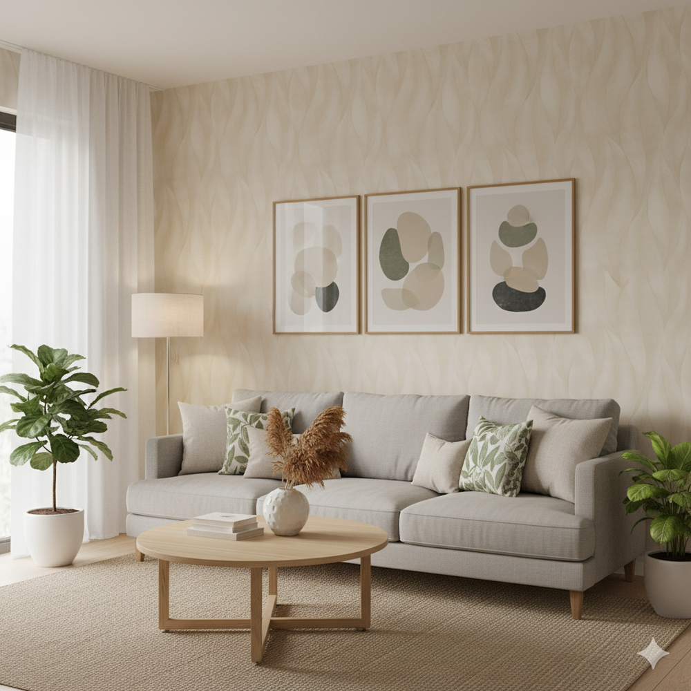 Papel de Colgadura Abstracto | Ivory Large Leaf Waves Wallpaper