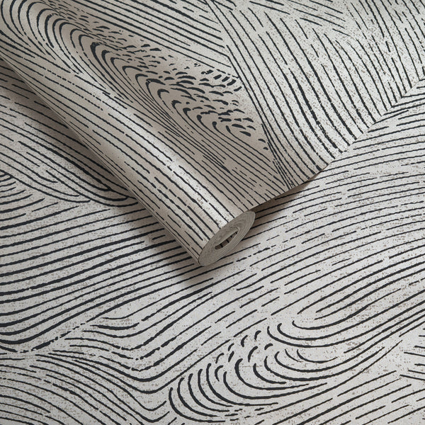 Papel de Colgadura Abstracto | Taupe Waves Wallpaper