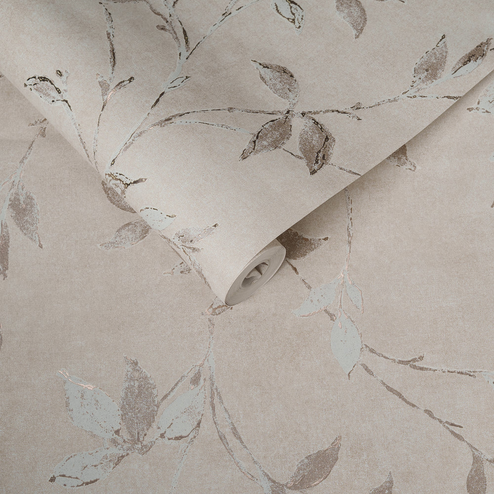 Papel de Colgadura Floral | Blush Foil Leaf Wallpaper