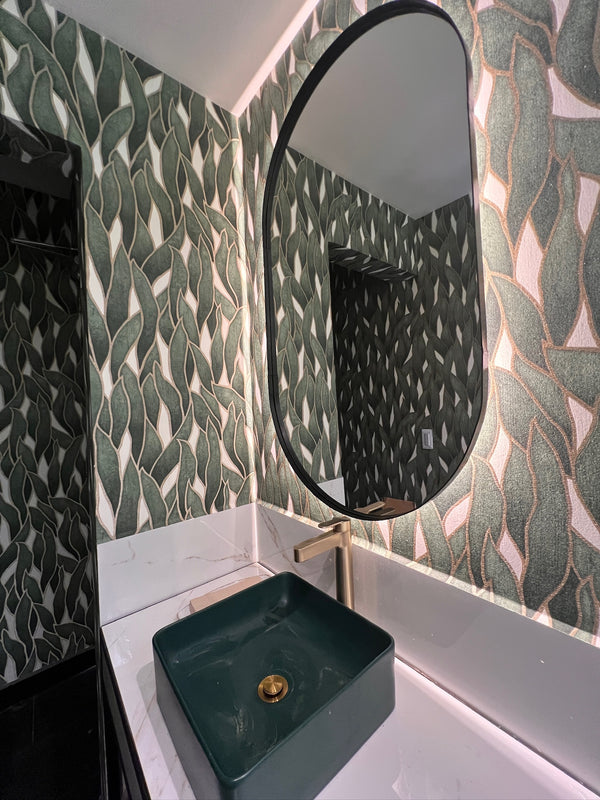 Papel de Colgadura Botánico | Sage Green Leaf Wallpaper