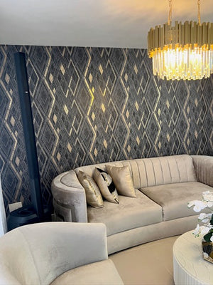 Papel de Colgadura Geométrico | Charcoal & Gold Diamond Wallpaper