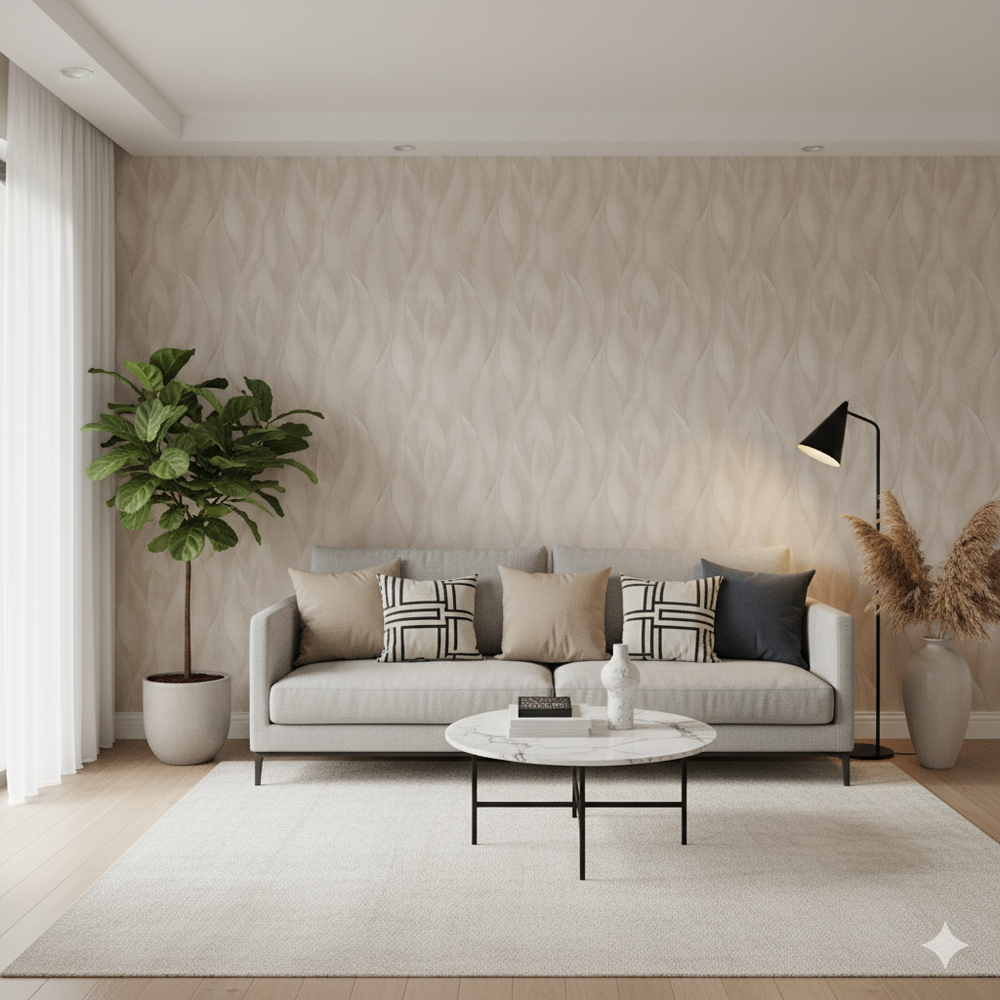 Papel de Colgadura Abstracto | Taupe Large Leaf Wallpaper