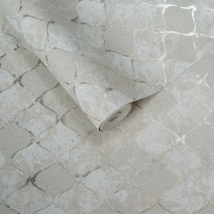 Papel de Colgadura Geométrico | Grey Silver Moroccan Wallpaper