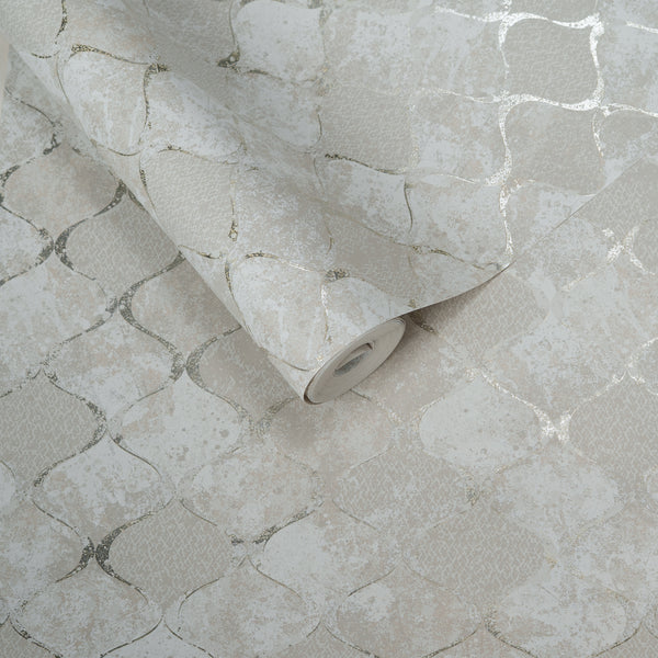 Papel de Colgadura Geométrico | Grey Silver Moroccan Wallpaper
