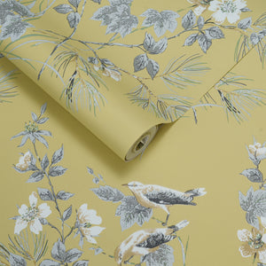 Papel de Colgadura Botánico | Mustard Birds Wallpaper
