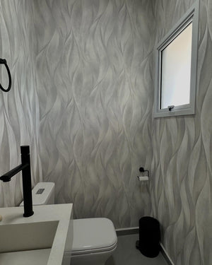 Papel de Colgadura Abstracto | Cool Grey Large Leaf Wallpaper