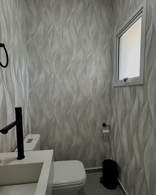 Papel de Colgadura Abstracto | Cool Grey Large Leaf Wallpaper