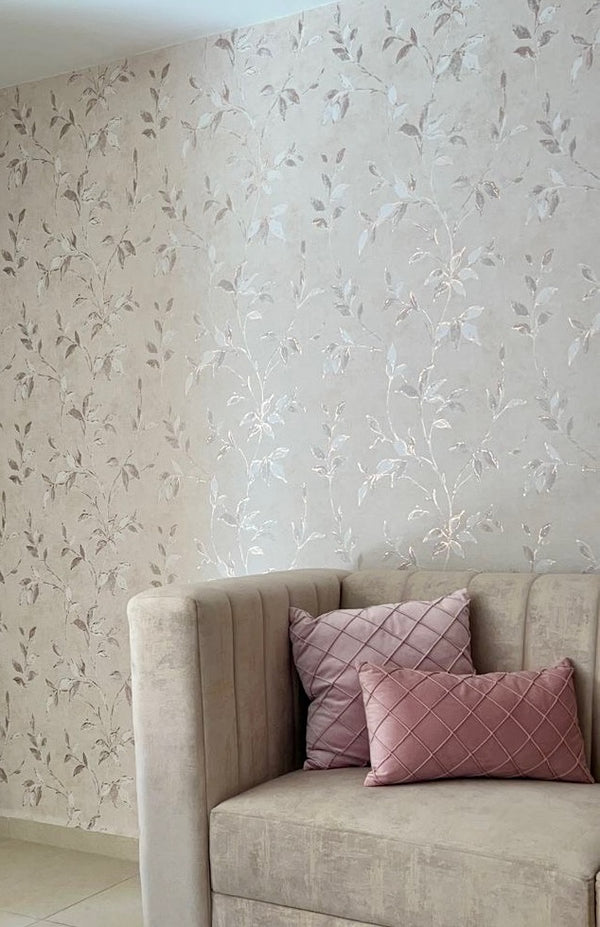Papel de Colgadura Floral | Blush Foil Leaf Wallpaper
