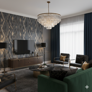 Papel de Colgadura Geométrico | Charcoal & Gold Diamond Wallpaper