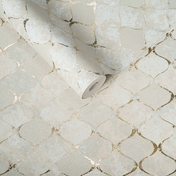 Papel de Colgadura Geométrico | Ivory Gold Moroccan Wallpaper